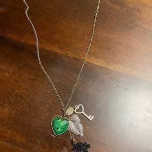 Necklace Green Heart, Leaf, and Key